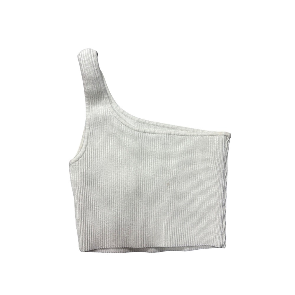 Babaton Crop Top S One Shoulder White Ribbed Knit Asymmetrical Aritzia 75721
